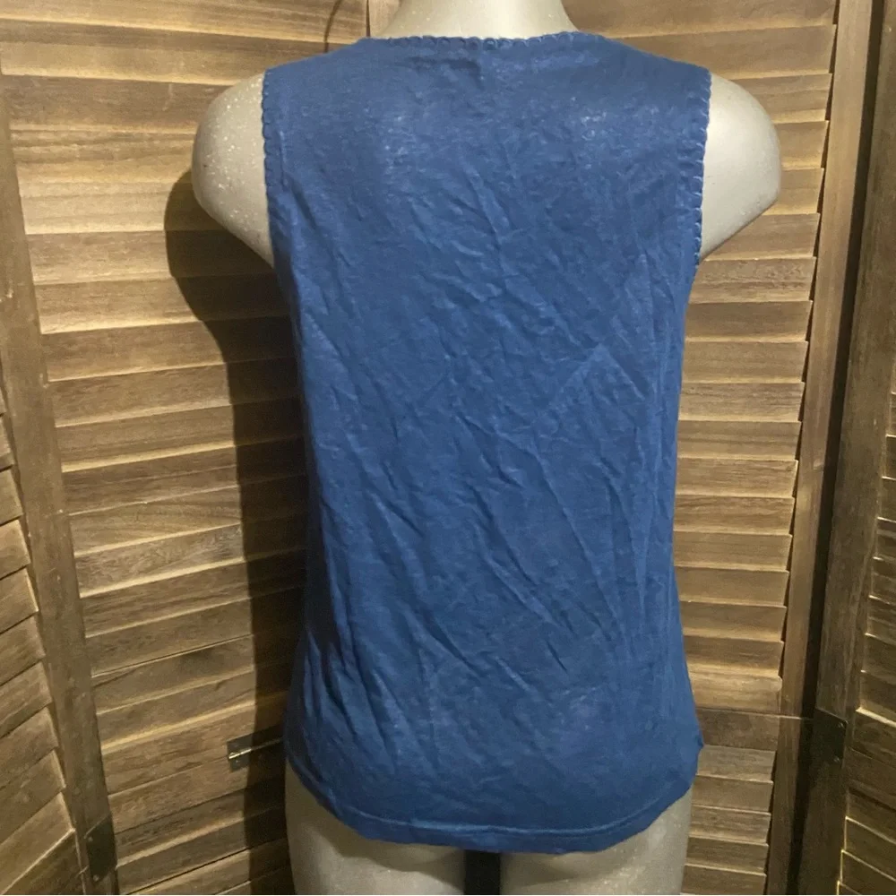 WRAP London Tank Top Cami 100% Linen Size 8 Medium Coastal Blue Elevated Basics - Picture 7 of 8